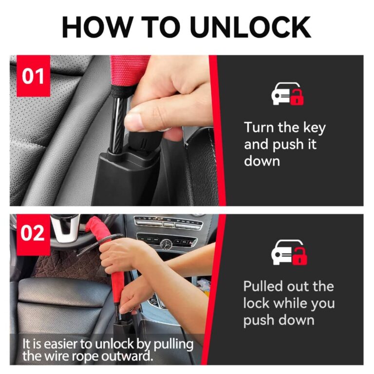 How to unlock: turn the key and push down, then pull the lock out while pushing down